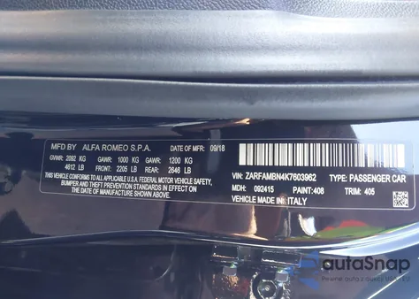 2019 Alfa Romeo Giulia Ti Sport Rwd from USA, damaged, VIN ZARFAMBN4K7603962